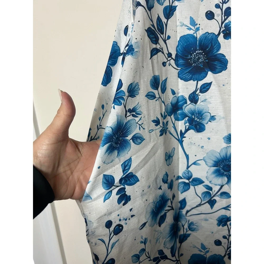 Womens Floral Jumpsuit Overalls Blue White Print Wide Leg Tie Strap Size‎ XXL - Picture 4 of 5